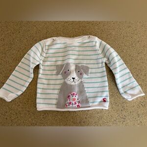 Joules White & Mint Striped Sweater with Gray Dog Applique